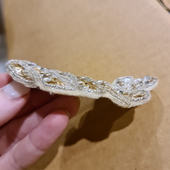 Large Gold Silver Beaded Jewel Sequin Hair Accessories Clip Material Fabric - Picture 2 of 3